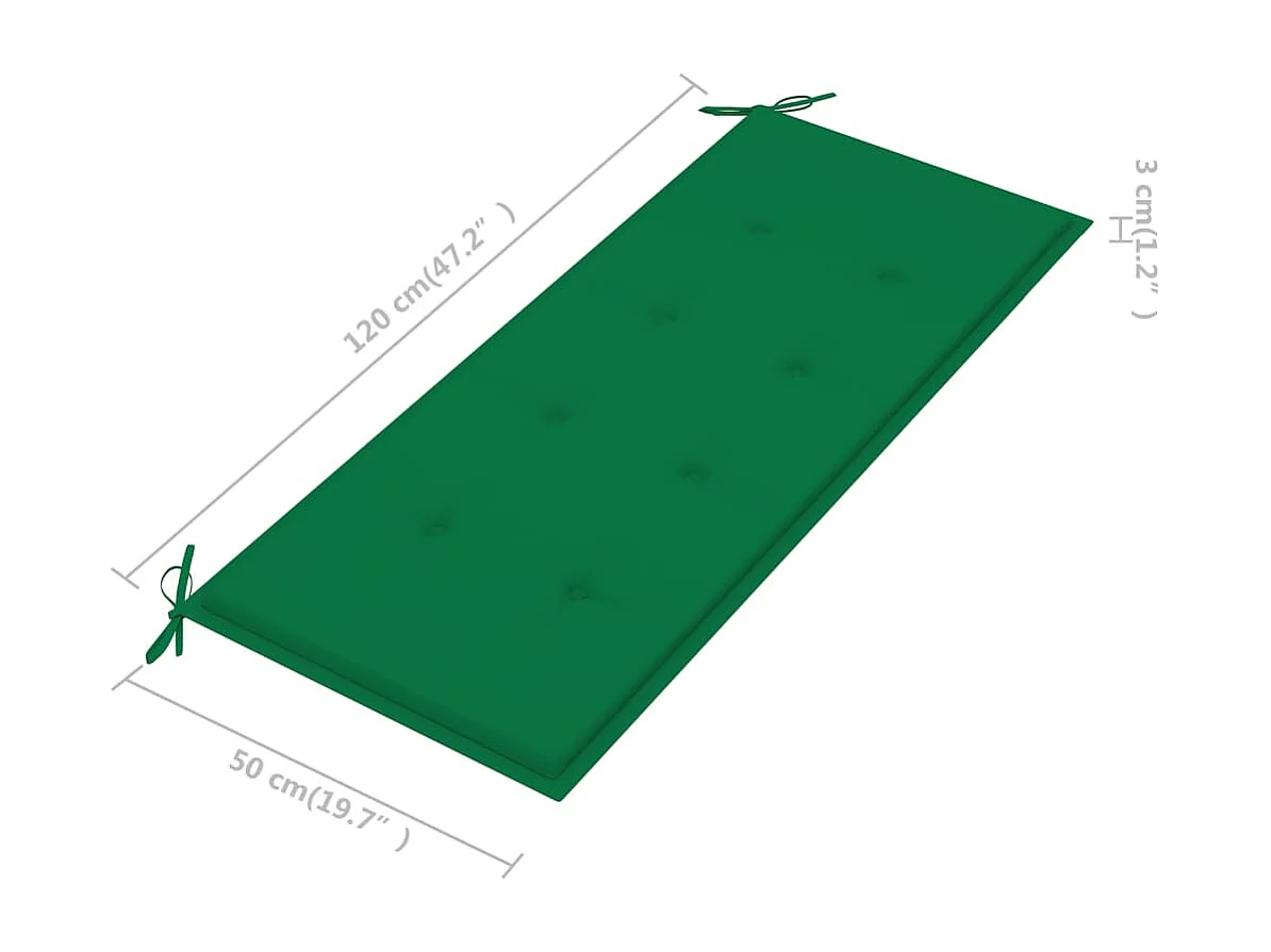 Banc Batavia avec coussin vert 120 cm Bois de teck massif