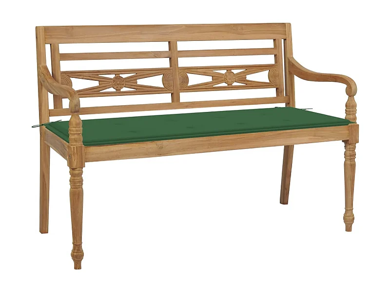 Banc Batavia avec coussin vert 120 cm Bois de teck massif