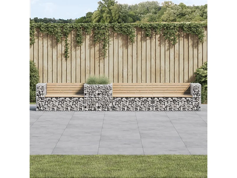 Panca da giardino con gabbione in legno massello di pino