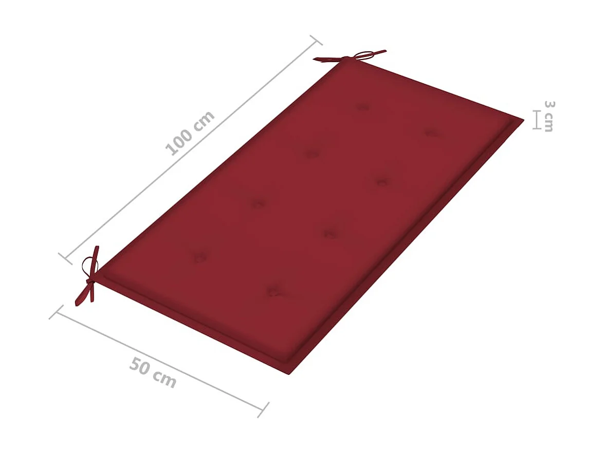 Banc de jardin avec coussin rouge bordeaux 112 cm Teck massif