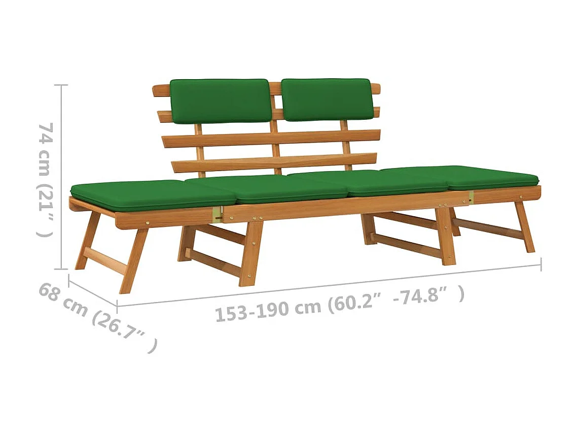 Banc de jardin avec coussins 2-en-1 190 cm Bois solide d'acacia