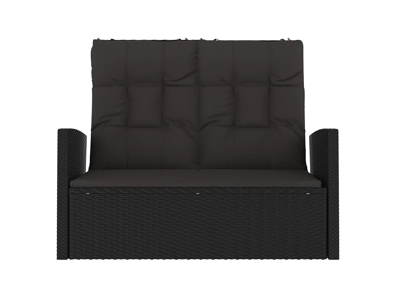 Panca da giardino reclinabile e cuscini neri 118 cm in resina intrecciata