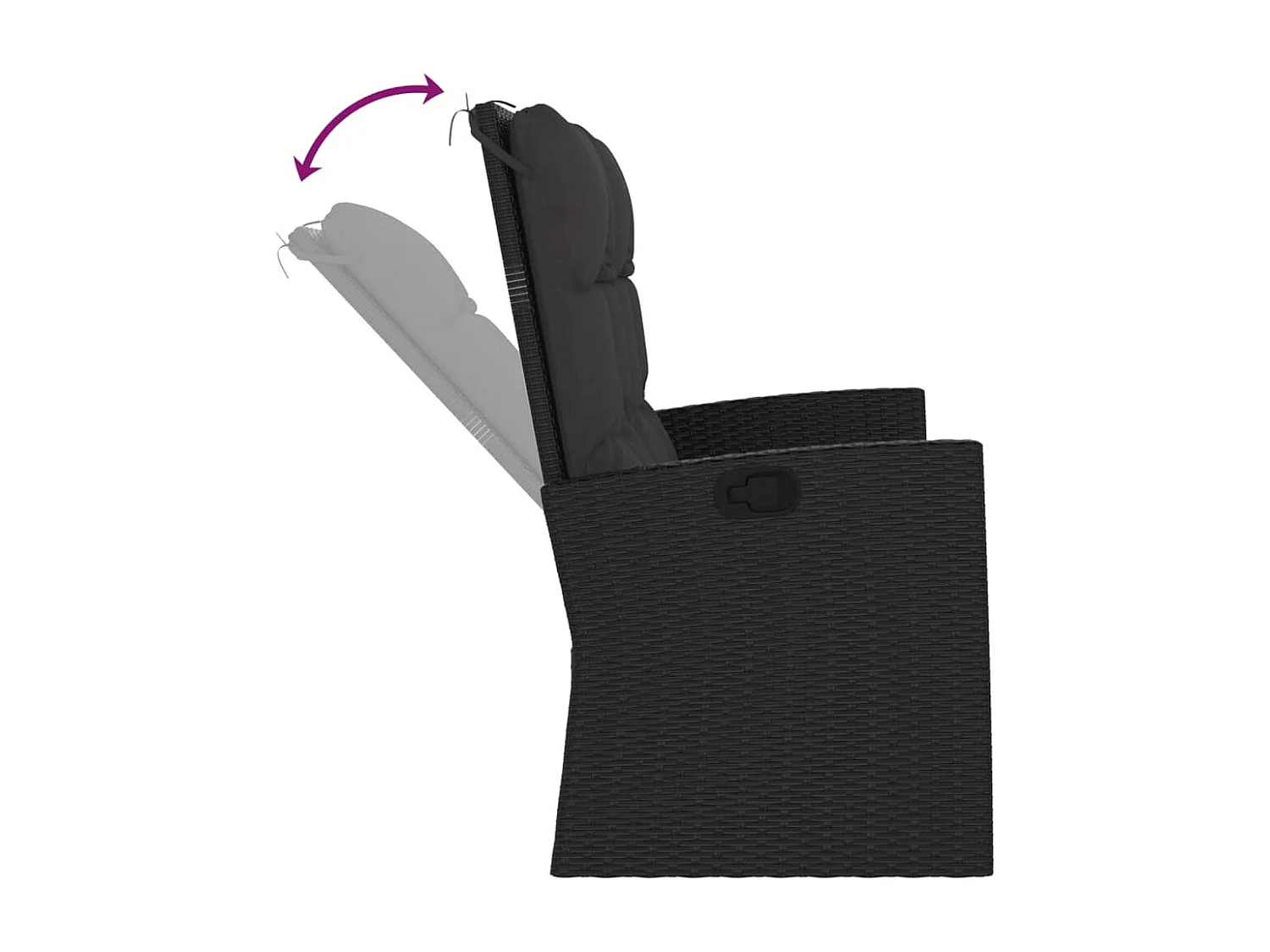 Panca da giardino reclinabile e cuscini neri 118 cm in resina intrecciata