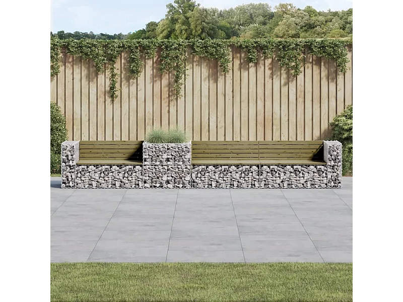 Panca da giardino con gabbione in legno di pino impregnato