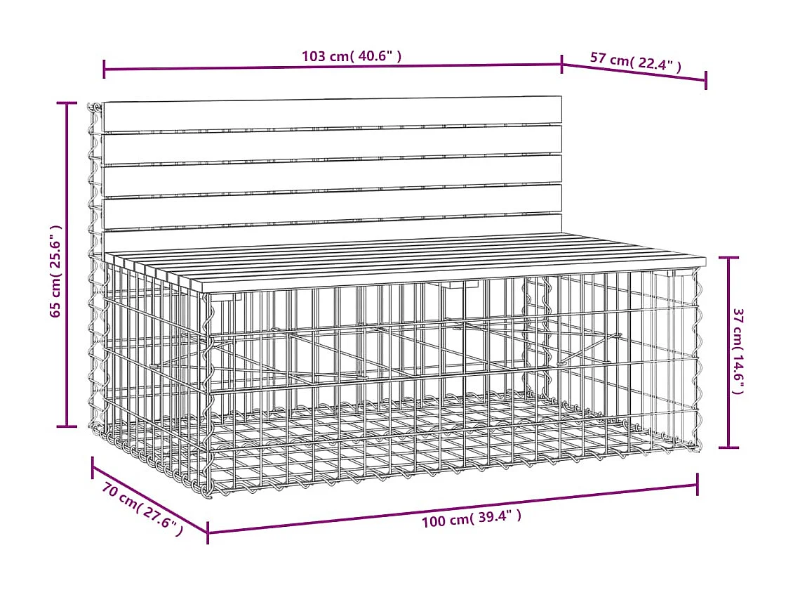 Panca da giardino gabbione design 103x70x65 cm in legno di pino impregnato