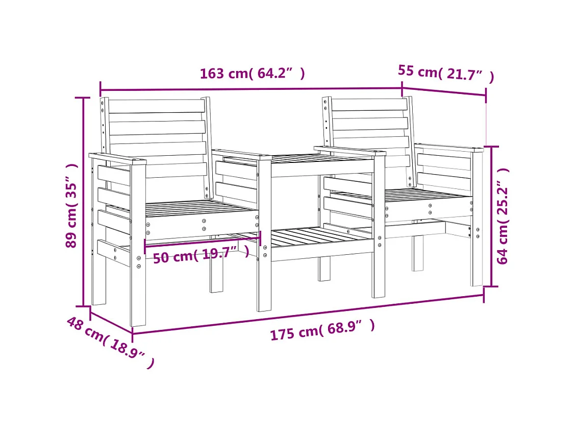 Banc de jardin avec table 2 places brun miel bois massif de pin