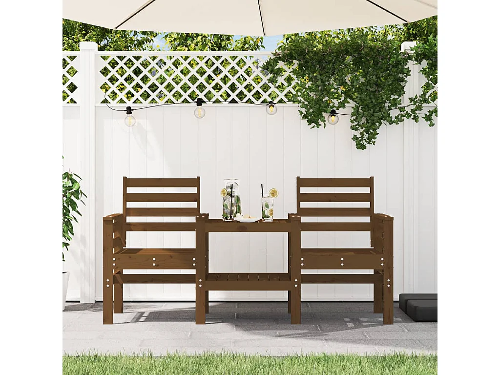 Banc de jardin avec table 2 places brun miel bois massif de pin