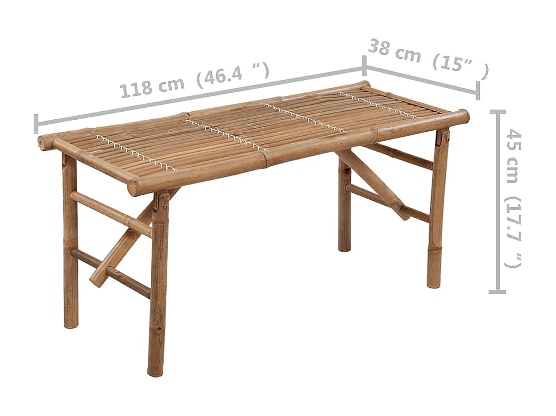 Banc de jardin pliable avec coussin 118 cm Bambou