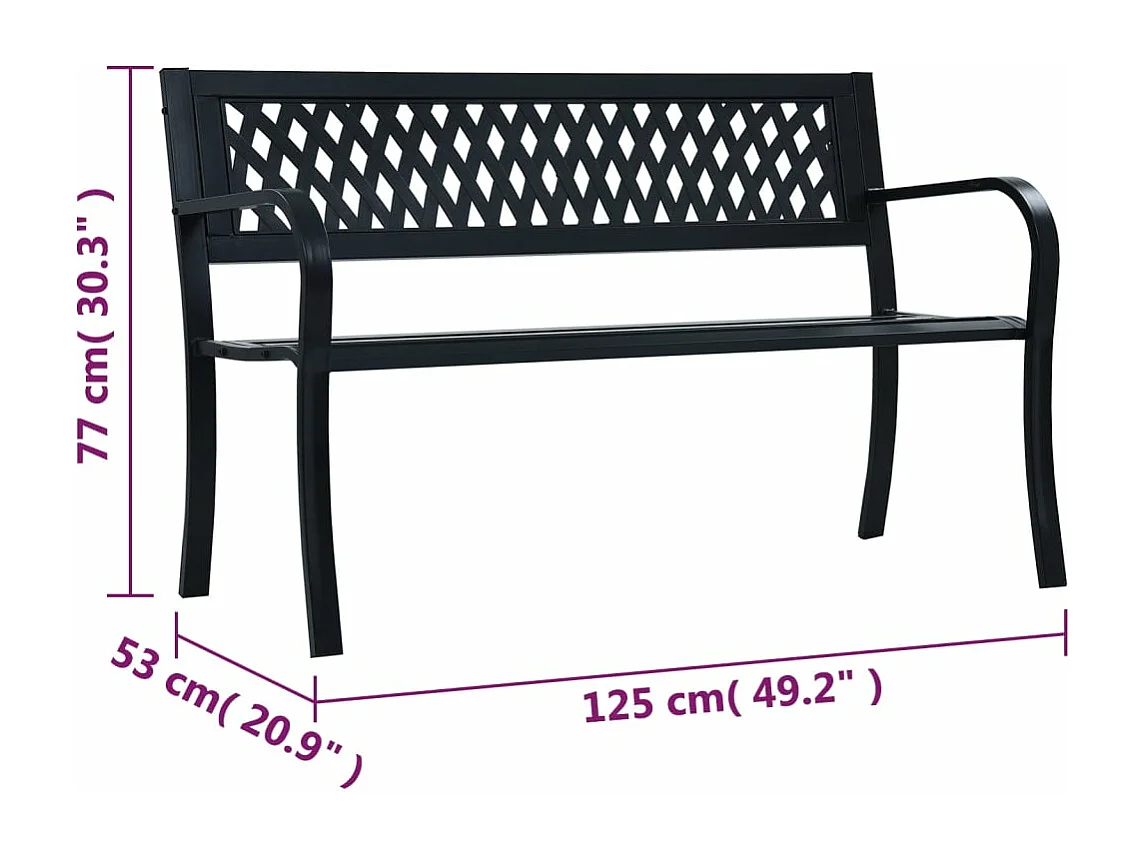 Panca da giardino 125 cm Acciaio Nero