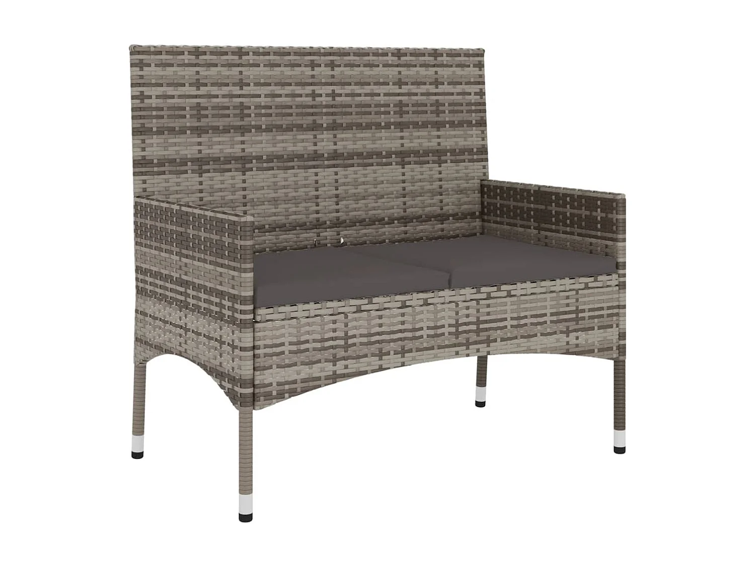 Banc de Jardin à 2 Places avec Coussins Gris Résine Tressée