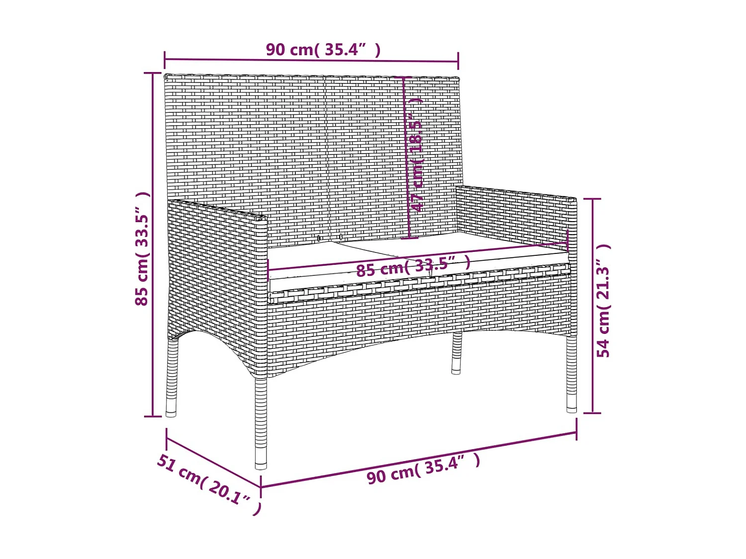 Banc de Jardin à 2 Places avec Coussins Gris Résine Tressée