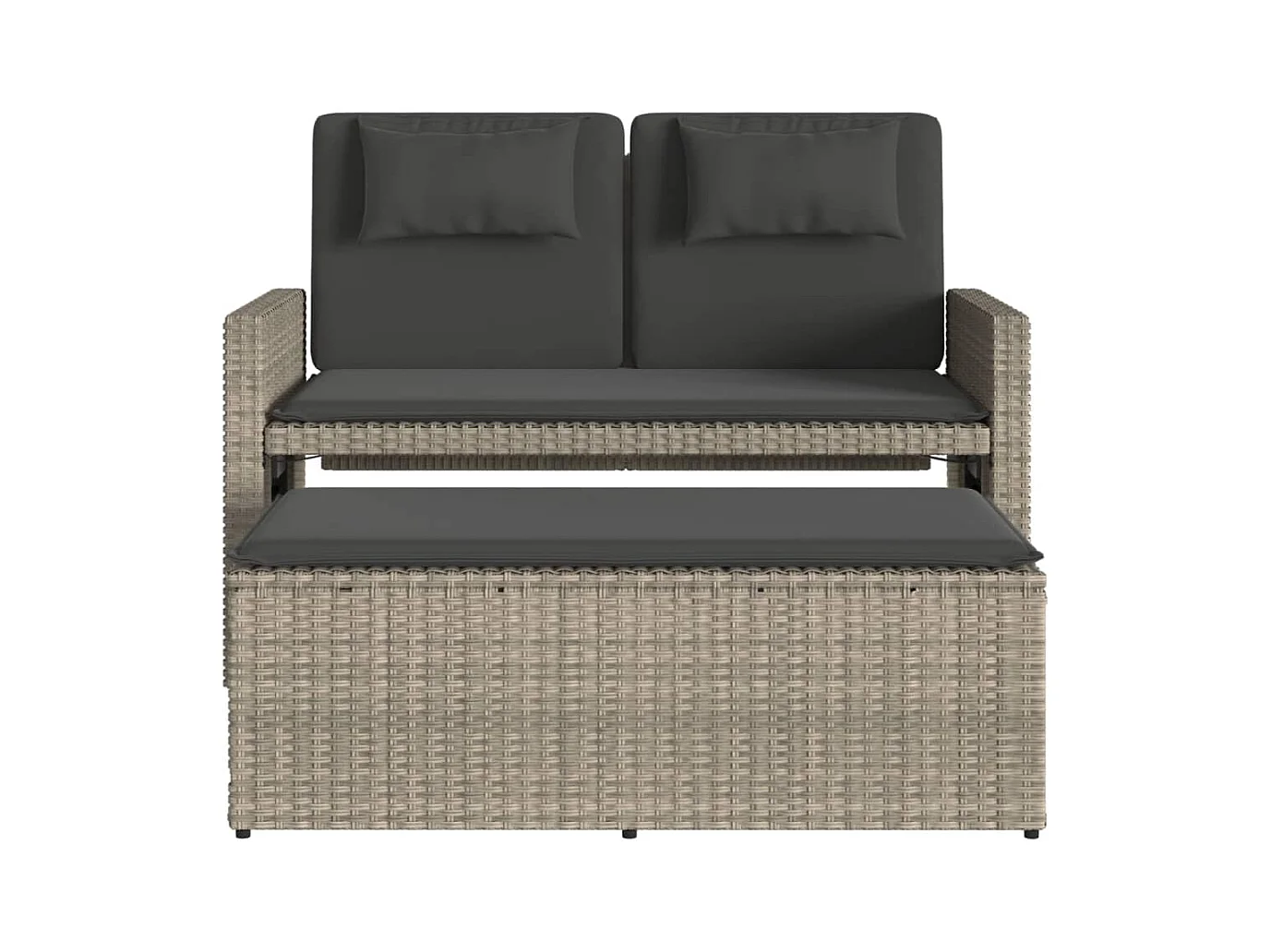 Banc inclinable de jardin et coussins gris clair résine tressée