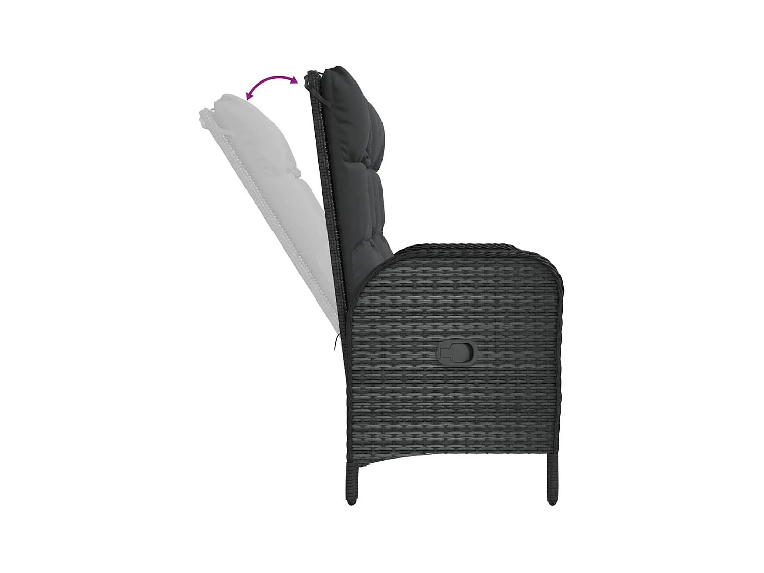 Banc de jardin inclinable avec coussins 107 cm Poly rotin Noir