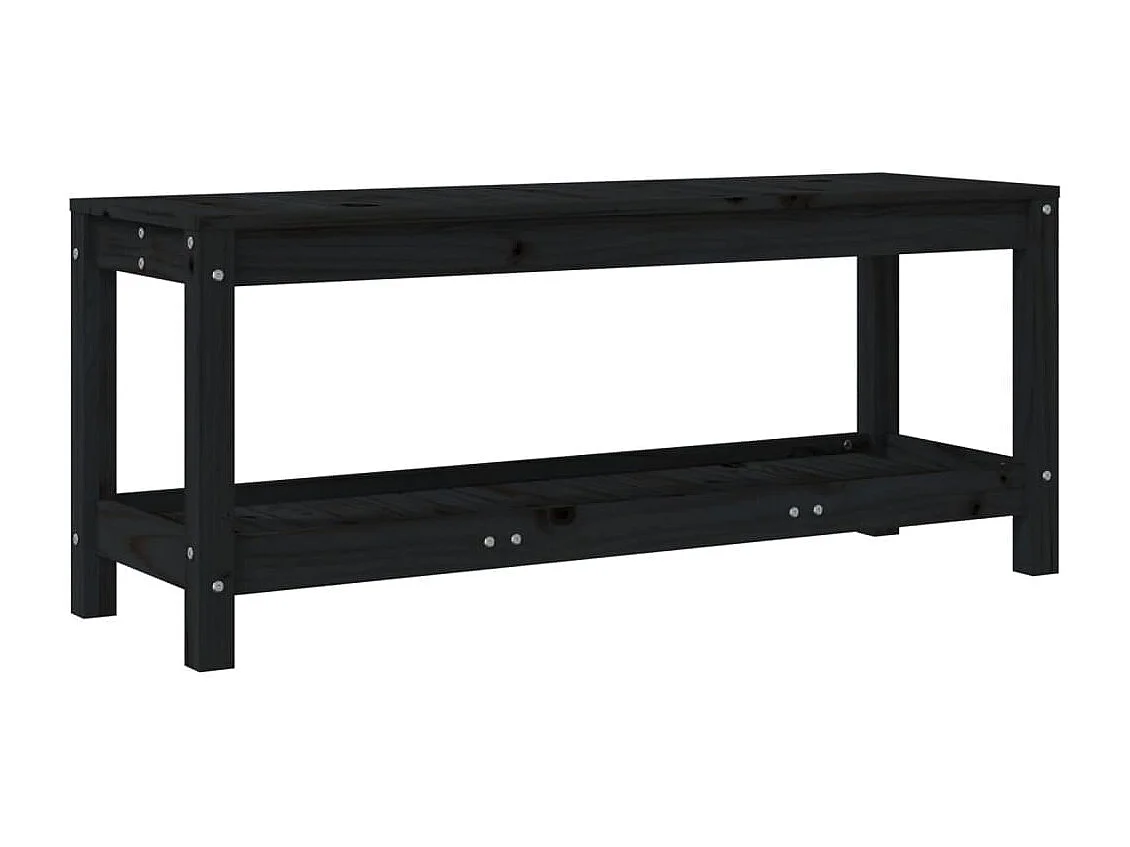 Banco de jardim preto 108x35x45 cm em madeira maciça de pinho
