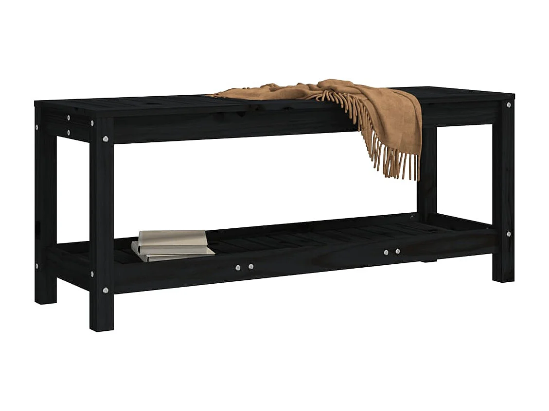 Banco de jardim preto 108x35x45 cm em madeira maciça de pinho