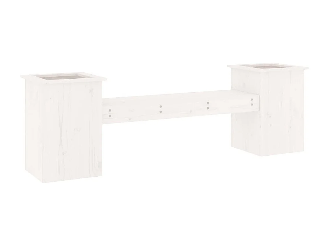 Panca con fioriere bianche 184,5x39,5x56,5 cm in legno massello di pino