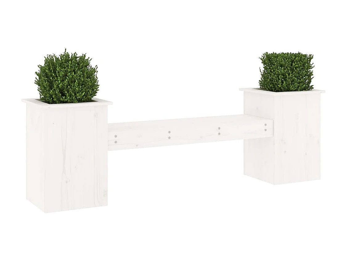 Bank met witte plantenbakken 184,5x39,5x56,5 cm massief grenenhout