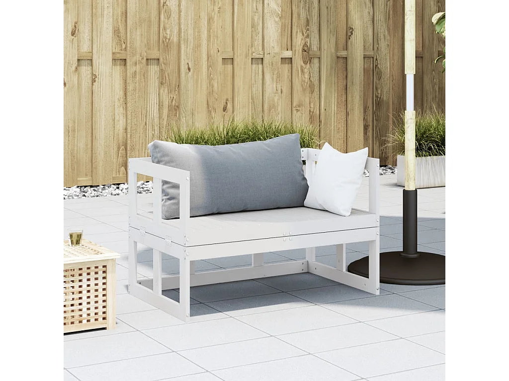 Witte uitschuifbare tuinbank van massief grenenhout