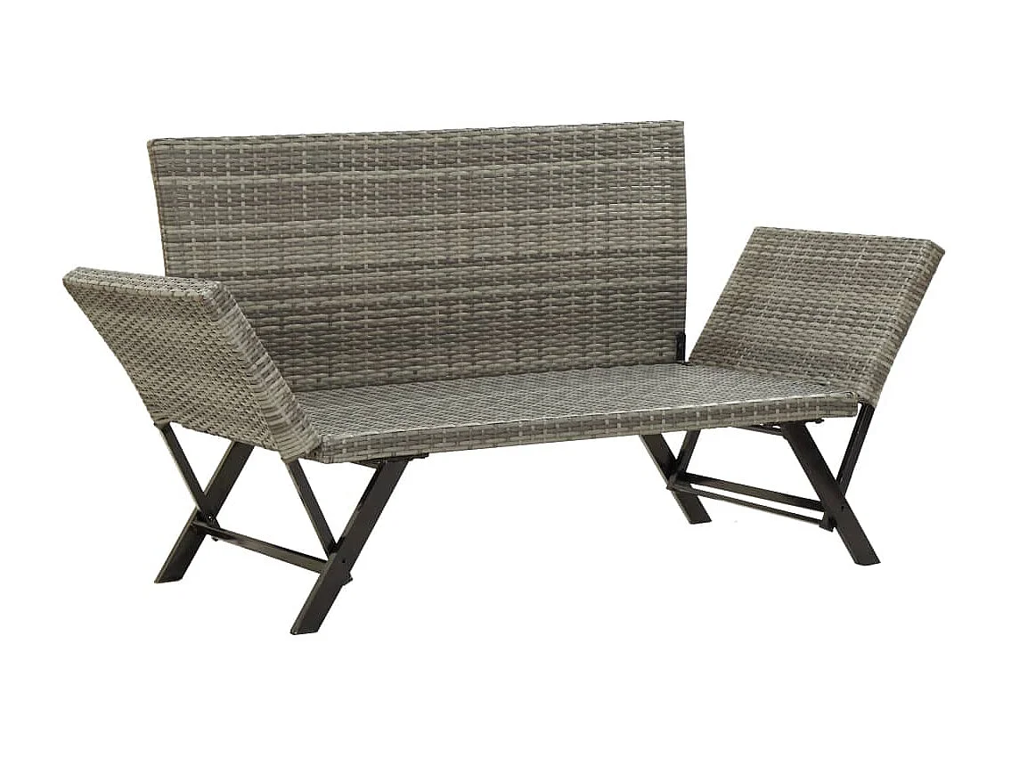 Banc de jardin avec coussins 176 cm Gris Résine tressée