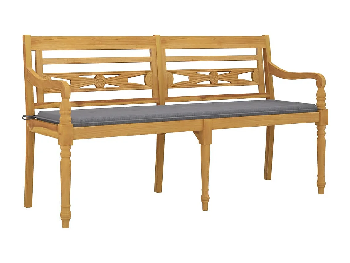 Banc Batavia avec coussin gris 150 cm Bois de teck massif
