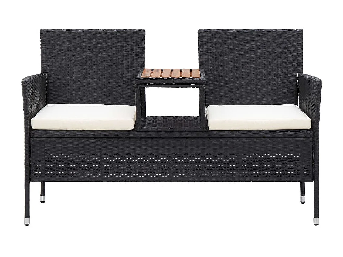 Banc de jardin 2places et table à thé 143cm Résine tressée Noir