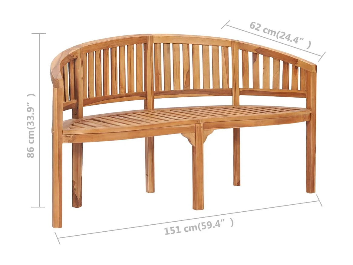 Bananenförmige Gartenbank 151 cm Massives Teakholz