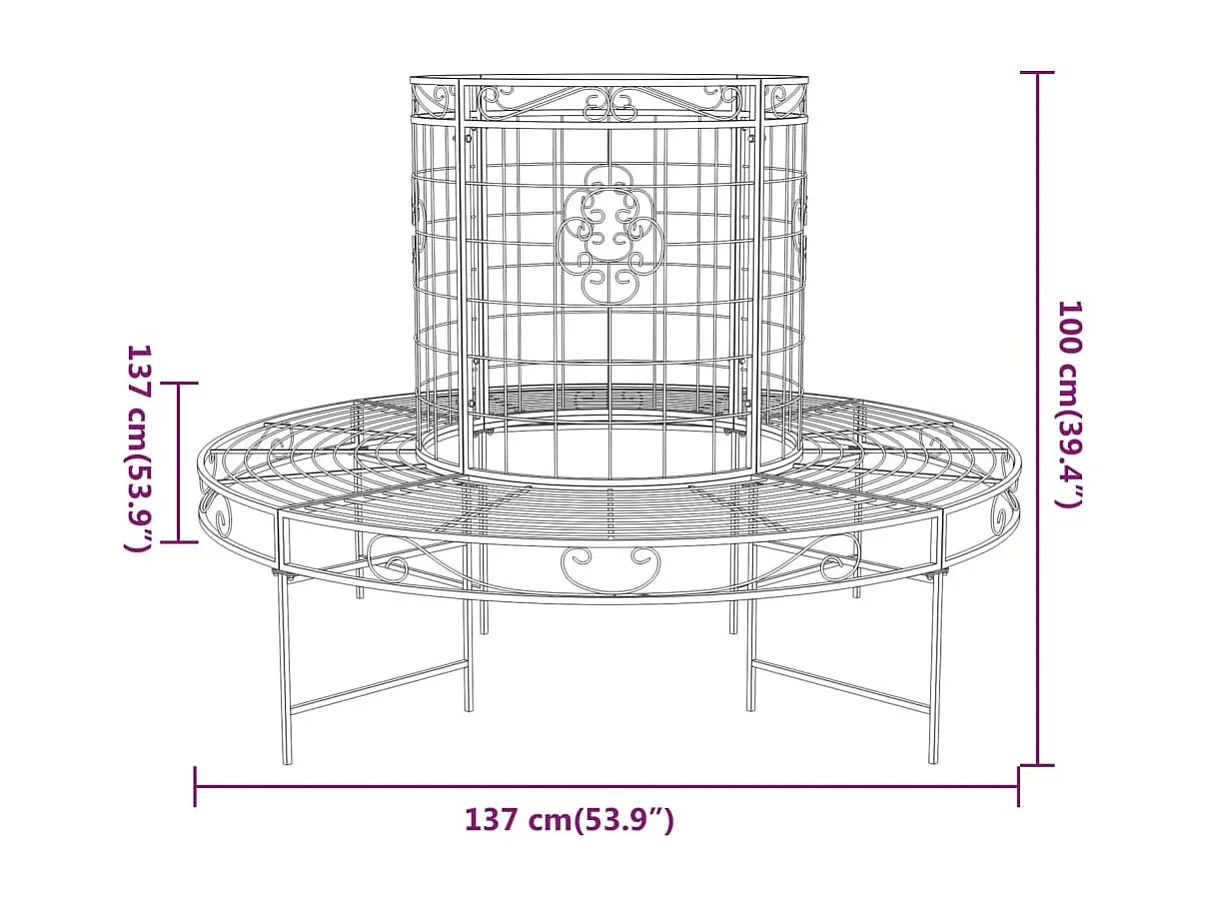 Banc circulaire tour d'arbre Ø137 cm Noir Acier