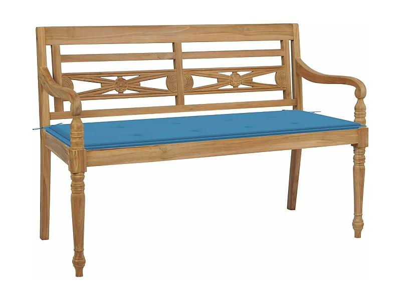 Banco Batavia con cojín azul 120 cm Madera maciza de teca