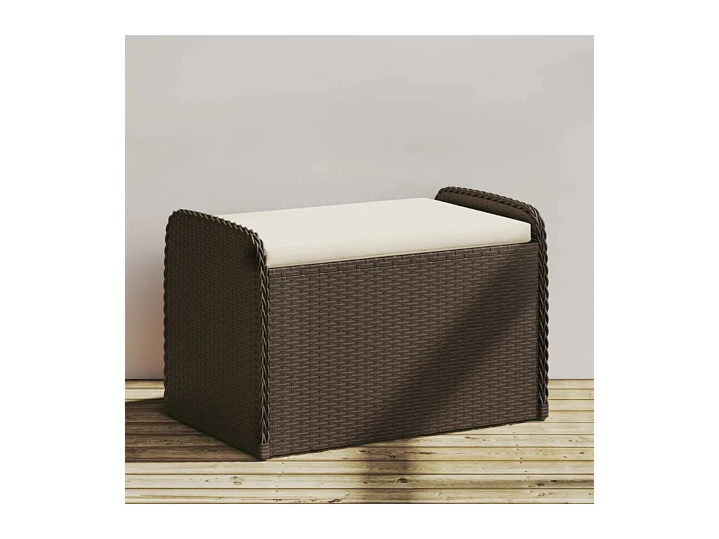Banc de rangement et coussin marron 80x51x52 cm résine tressée