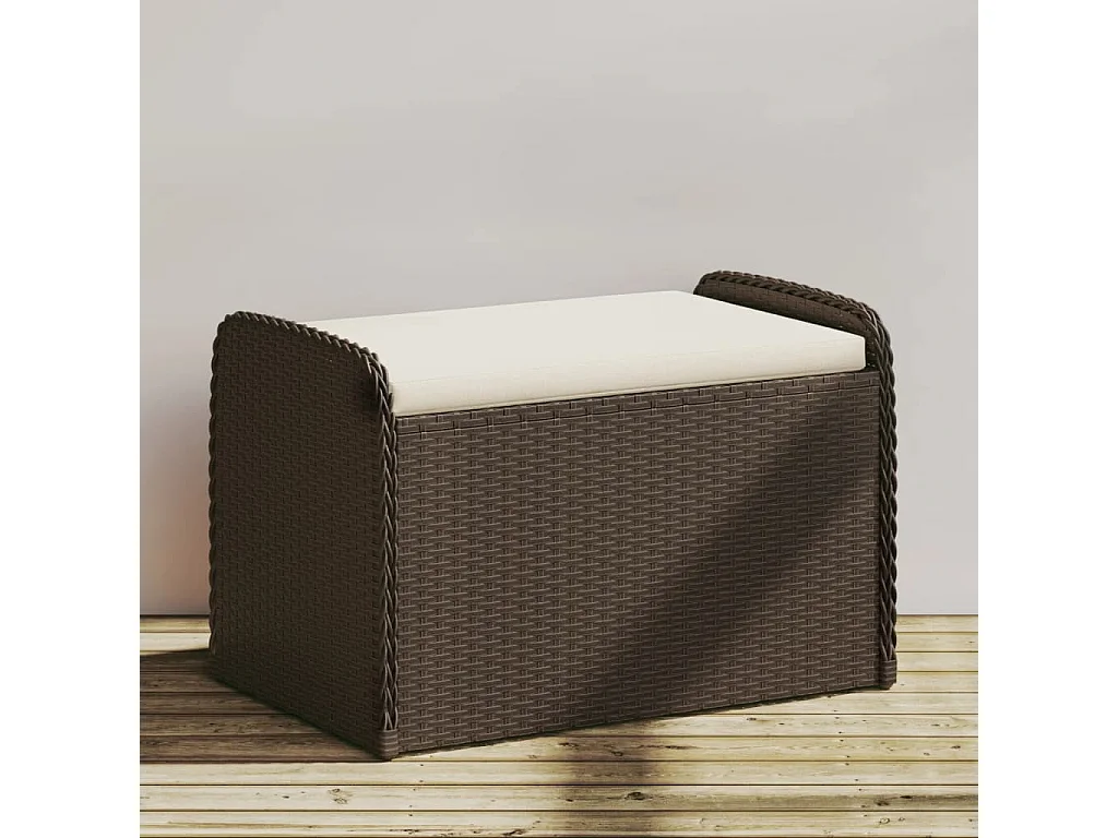 Banc de rangement et coussin marron 80x51x52 cm résine tressée