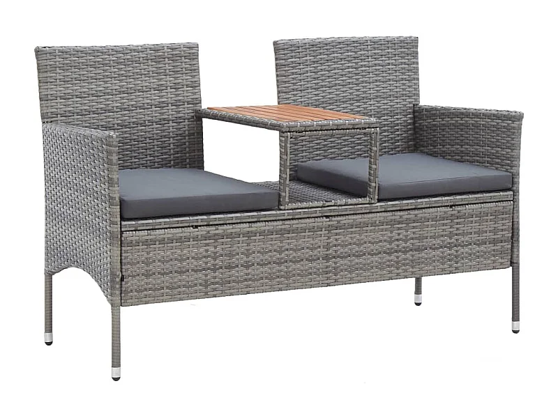 Banco de jardín de 2 plazas y mesa de té 143 cm Resina trenzada gris