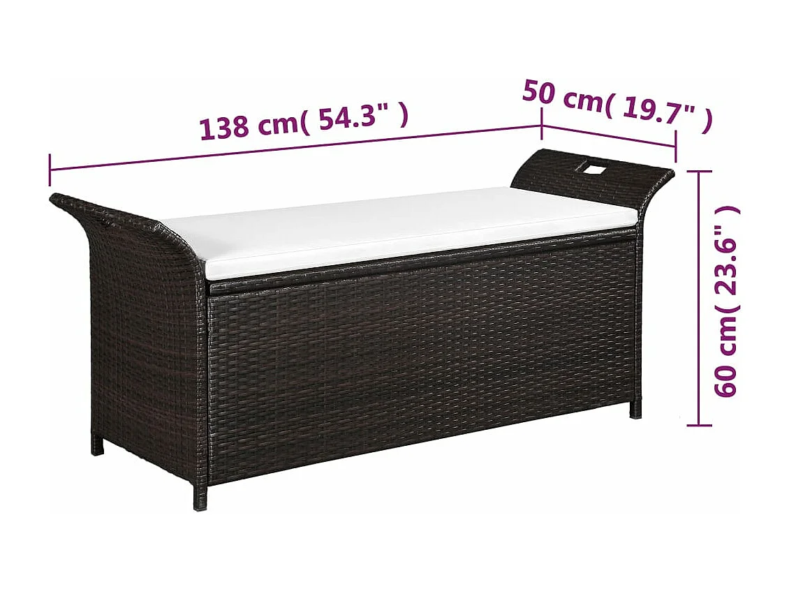 Panca da giardino con cuscino 138 cm Resina intrecciata Marrone