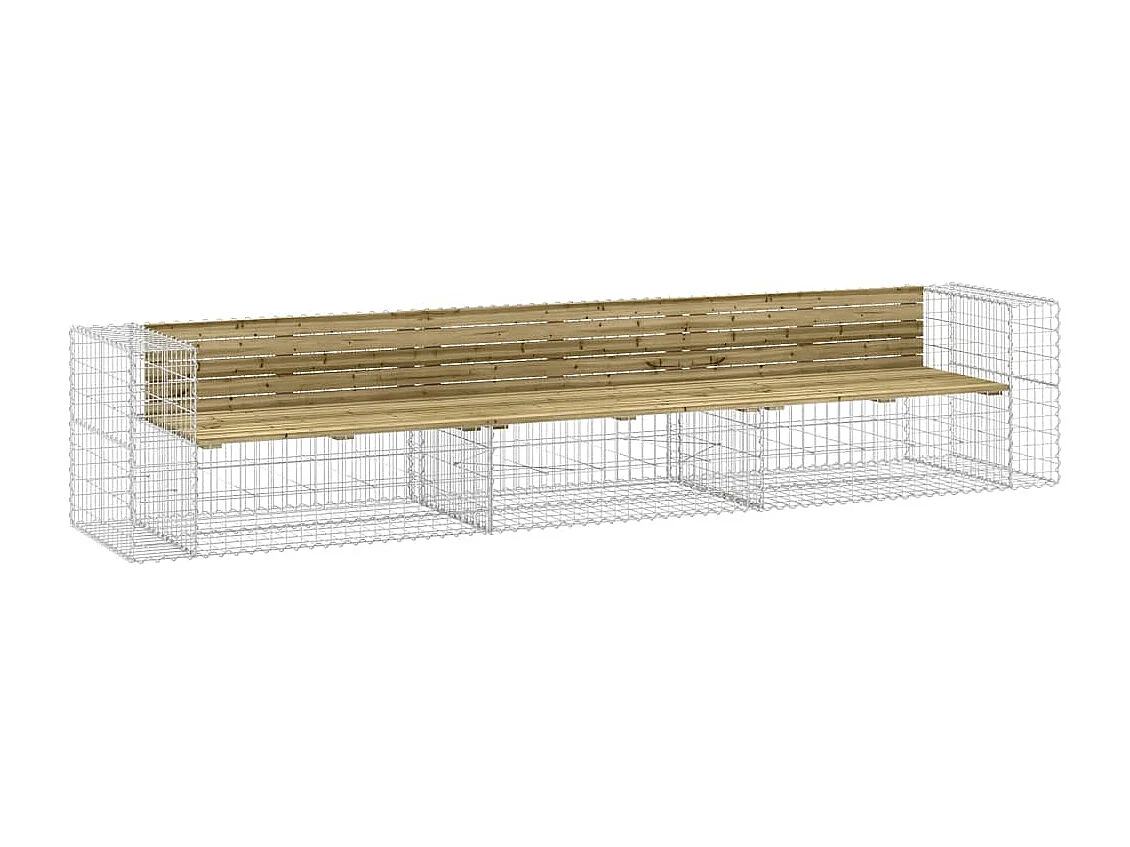 Banc de jardin design gabion 347x71x65,5cm bois de pin imprégné