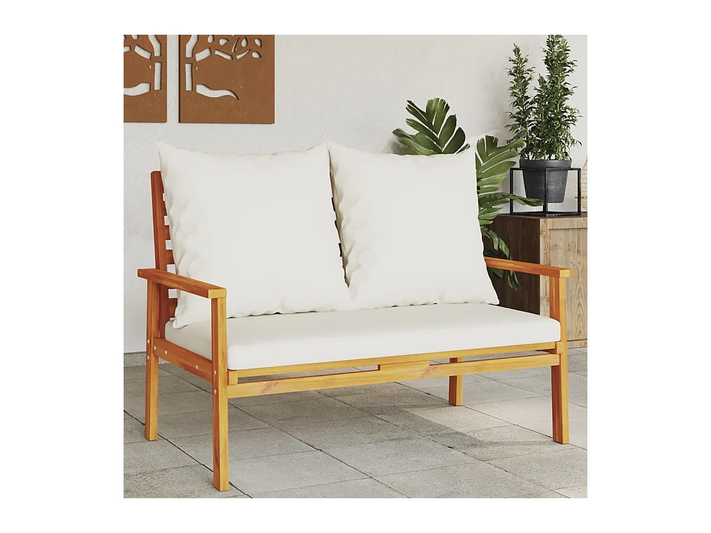 Sofá de jardim de 120 cm com almofada em madeira de acácia maciça