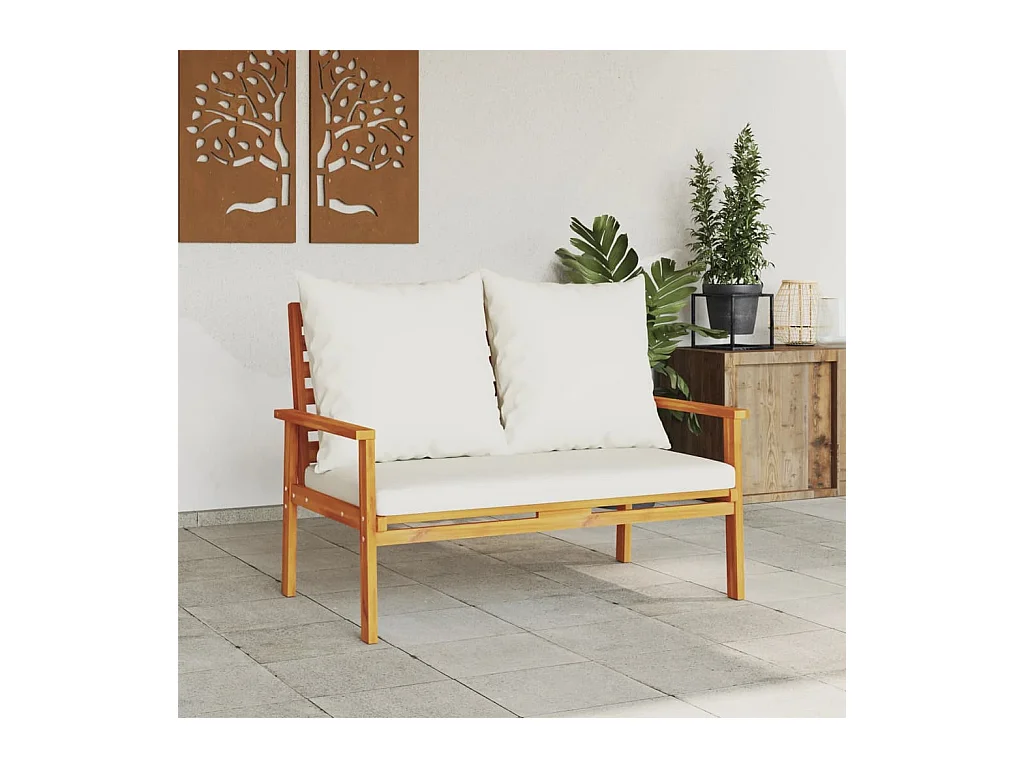 Sofá de jardim de 120 cm com almofada em madeira de acácia maciça