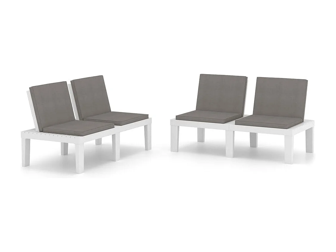 Bancs de salon de jardin avec coussins 2 pcs Plastique Blanc