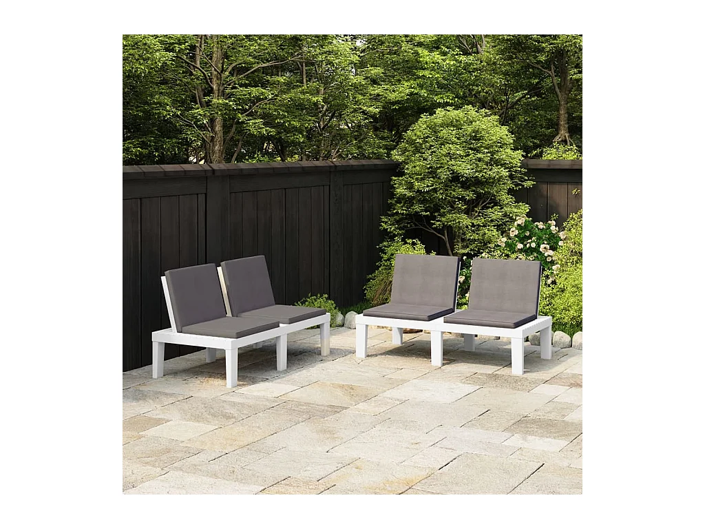 Bancs de salon de jardin avec coussins 2 pcs Plastique Blanc