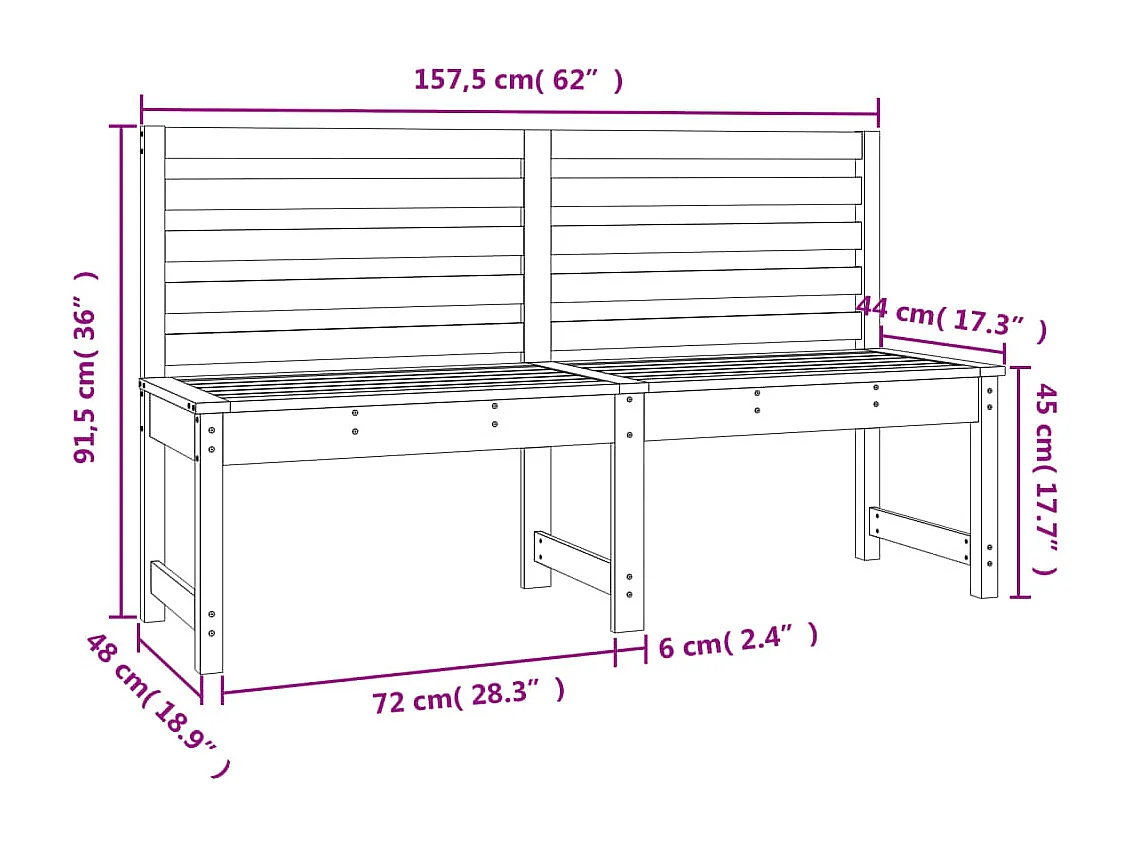 Banc de jardin 157,5 cm bois massif de pin