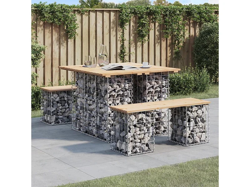 Gabion design tuinbank 100x102x72cm massief grenenhout