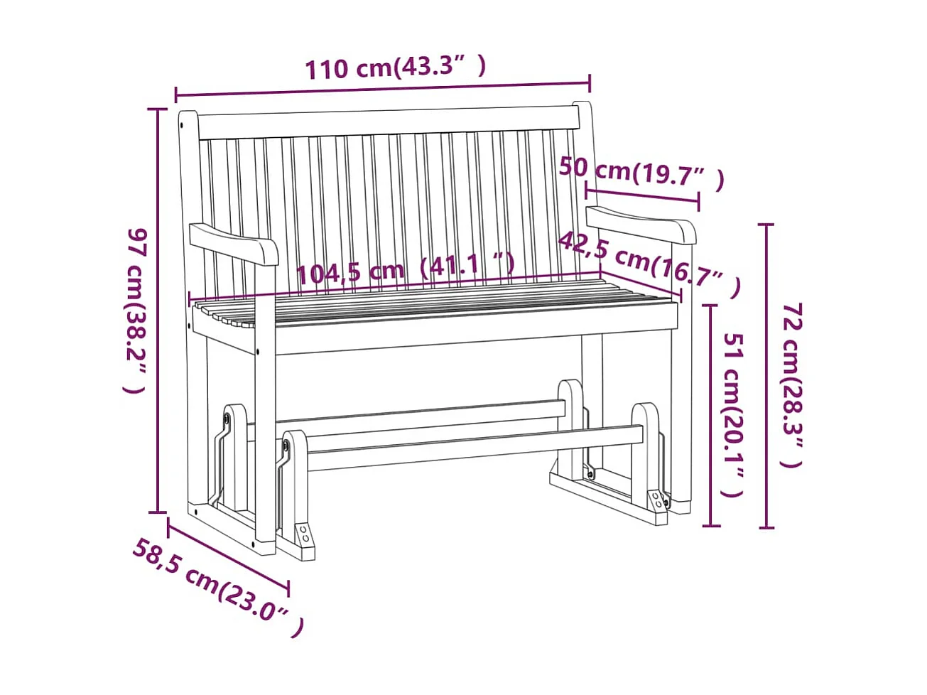 Balancelle de jardin 110 cm Bois d'acacia solide
