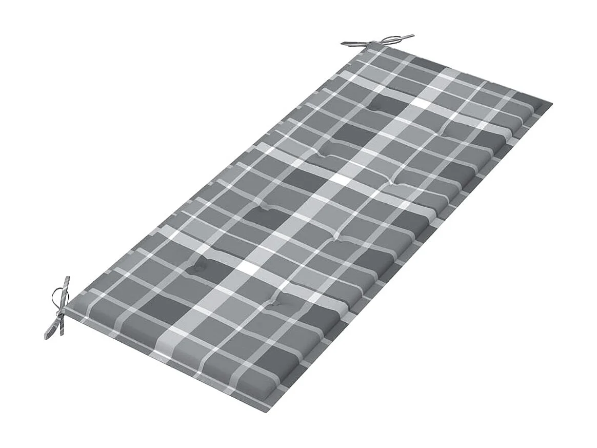 Banc Batavia avec coussin à carreaux gris 120 cm Bois de teck