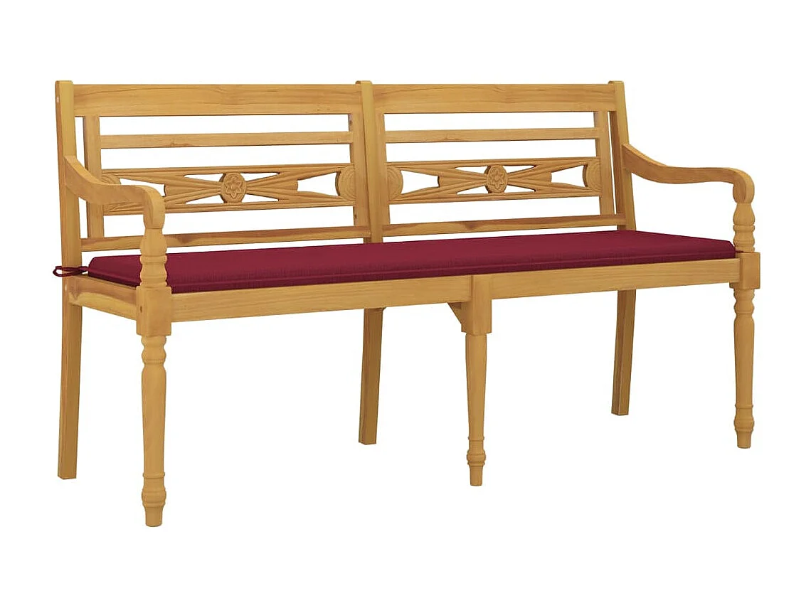 Banc Batavia avec coussin rouge bordeaux 150cm Bois teck massif