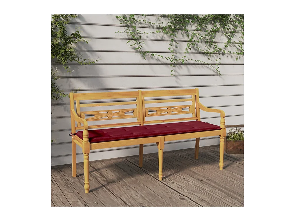 Banc Batavia avec coussin rouge bordeaux 150cm Bois teck massif