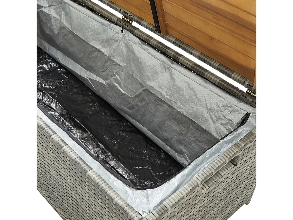 Banco de armazenamento de jardim 120 cm em vime de resina cinza