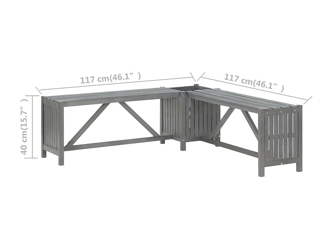 Banc d'angle de jardin et jardinière 117 cm bois d'acacia gris