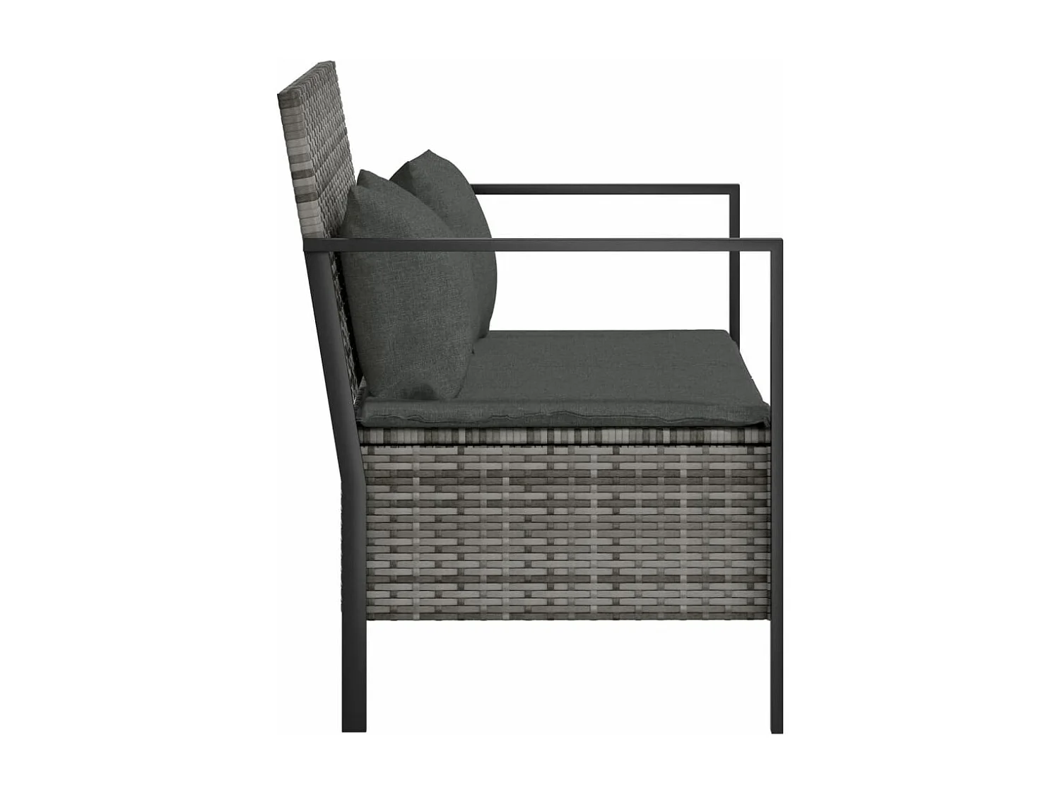 Banc de Jardin à 2 Places avec Coussins Gris Résine Tressée