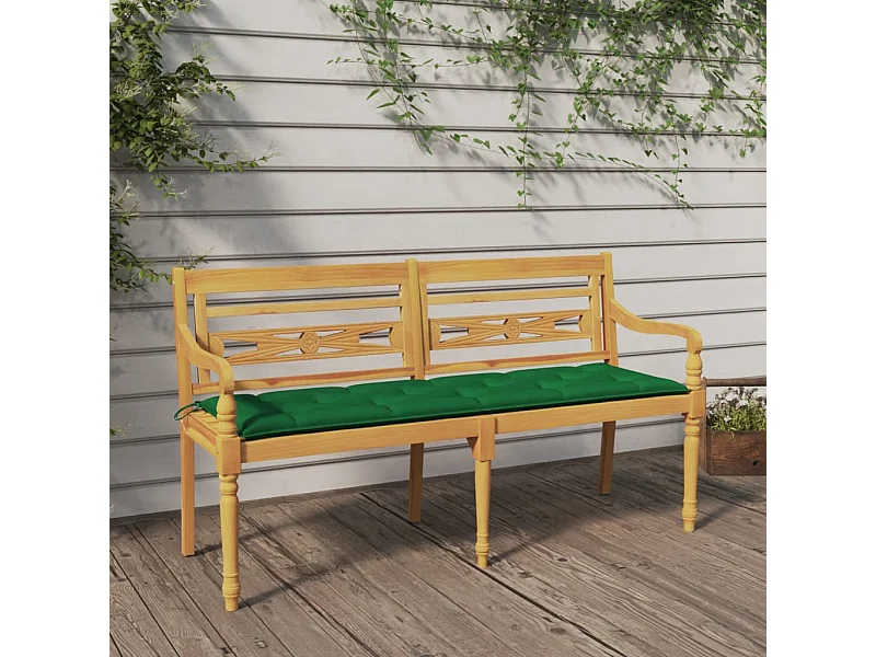 Banc Batavia avec coussin vert 150 cm Bois de teck massif