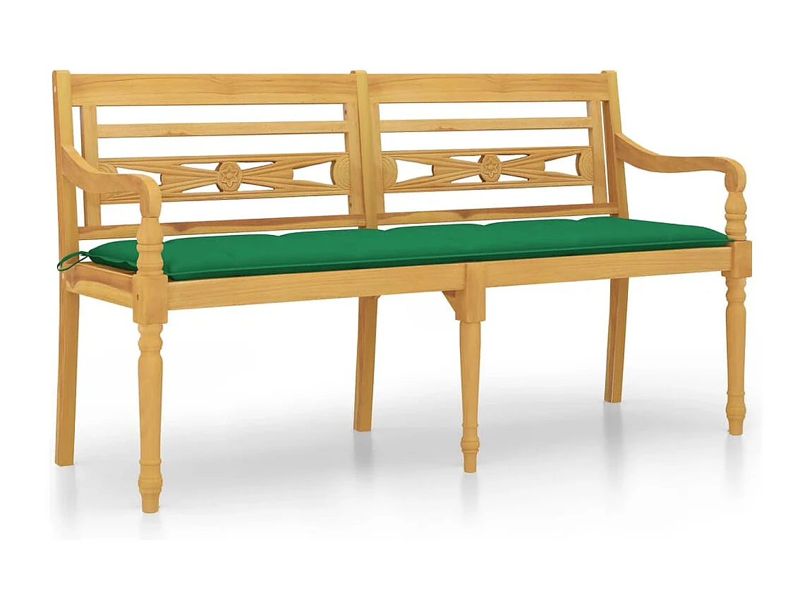Banc Batavia avec coussin vert 150 cm Bois de teck massif