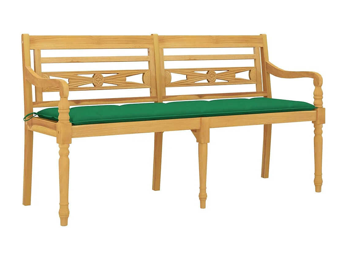 Banc Batavia avec coussin vert 150 cm Bois de teck massif