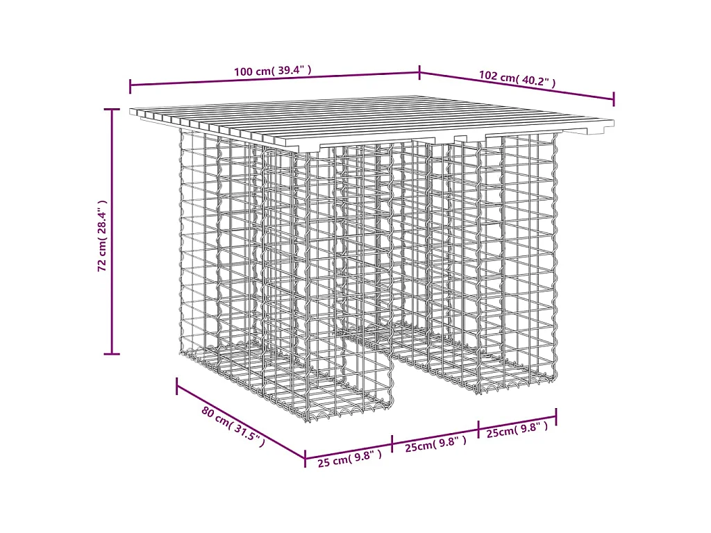 Panca da giardino gabbione design 100x102x72 cm in legno di pino impregnato